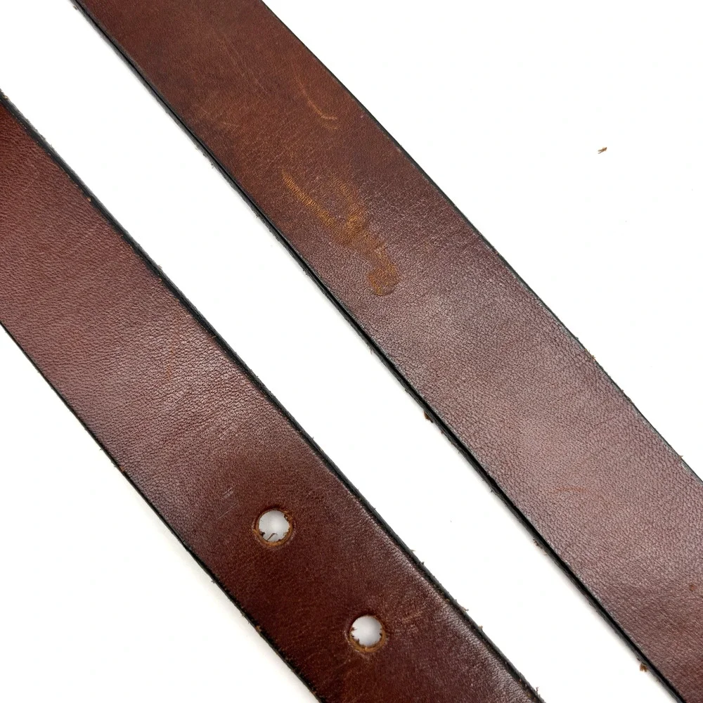 Vintage 90s Dooney & Bourke 2032 Brown Full Grain Leather Brass Buckle Belt 30